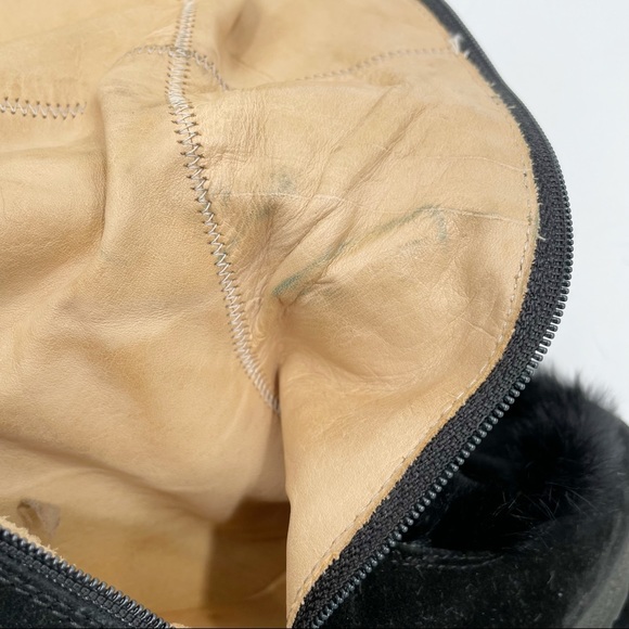 SOLD-Coach Karita Black Wedge Boots Suede Leather Rabbit Fur Knee Heels - Picture 11 of 11